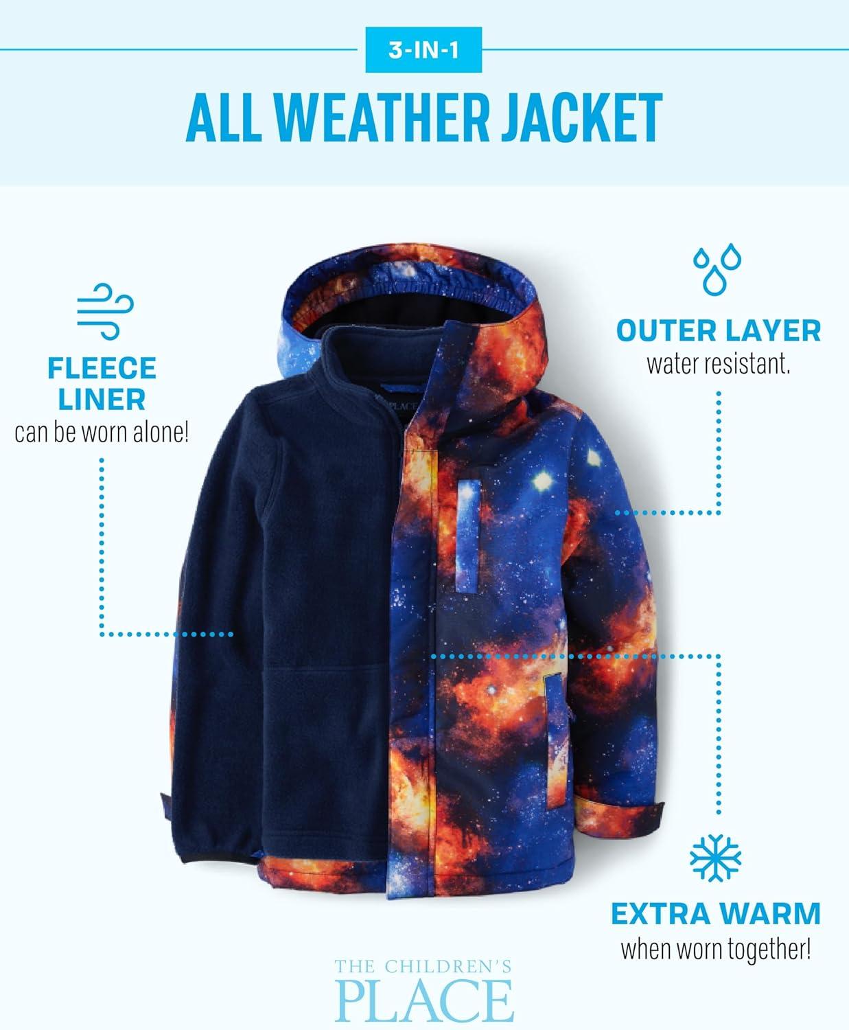 imageThe Childrens Place Boys Heavy 3 in 1 Winter Jacket Windresistant Waterresistant Shell Fleece InnerBlue Ice