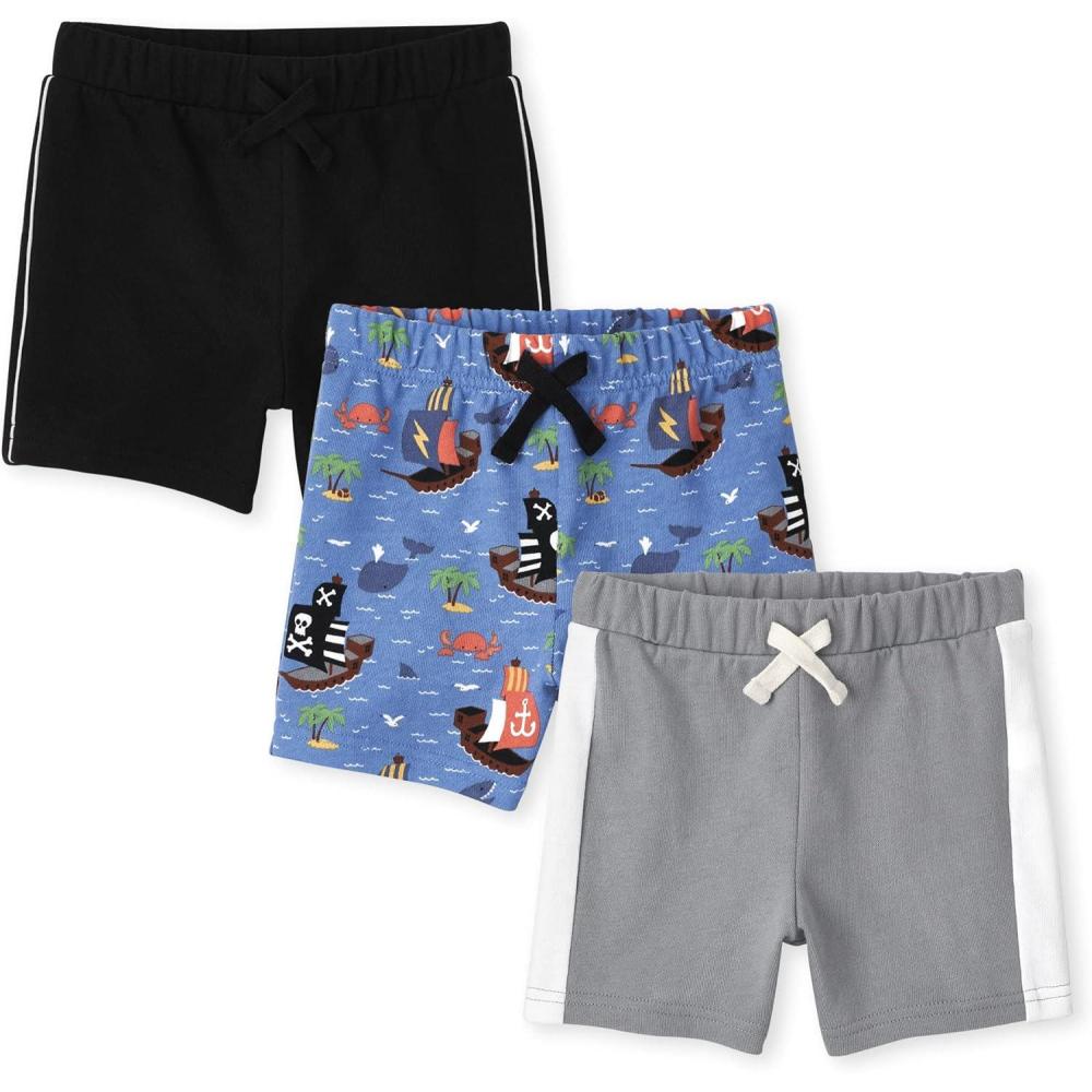 imageThe Childrens Place Baby Boys and Toddler Active Knit ShortsHgrey BlackPirates 3pack