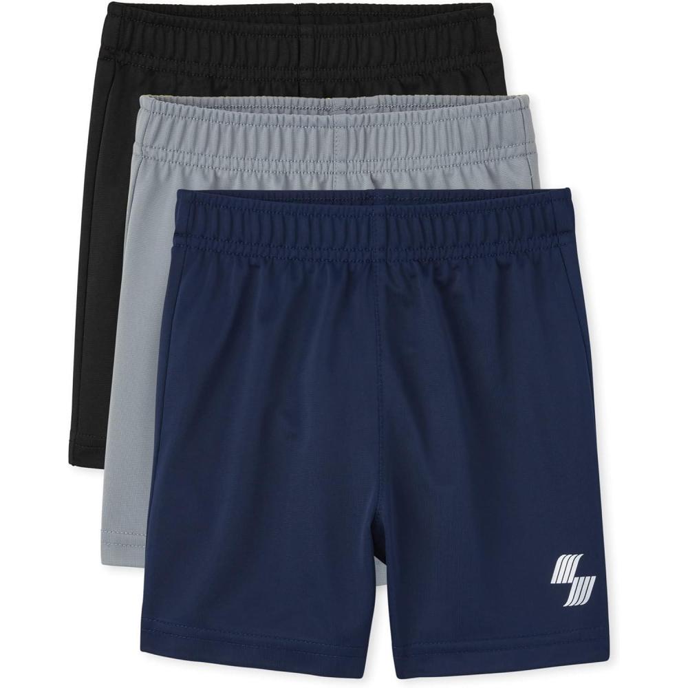 imageThe Childrens Place Baby Boys and Toddler Athletic Basketball ShortsFin GrayBlack IceTidal 3pack