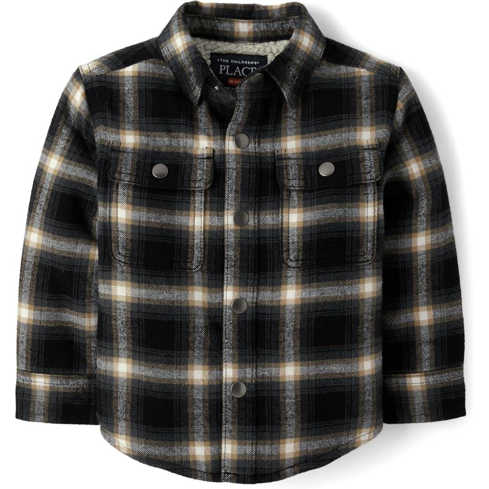 imageThe Childrens Place Baby Boys and Toddler Cozy Sherpa Lined ShacketBlack Plaid