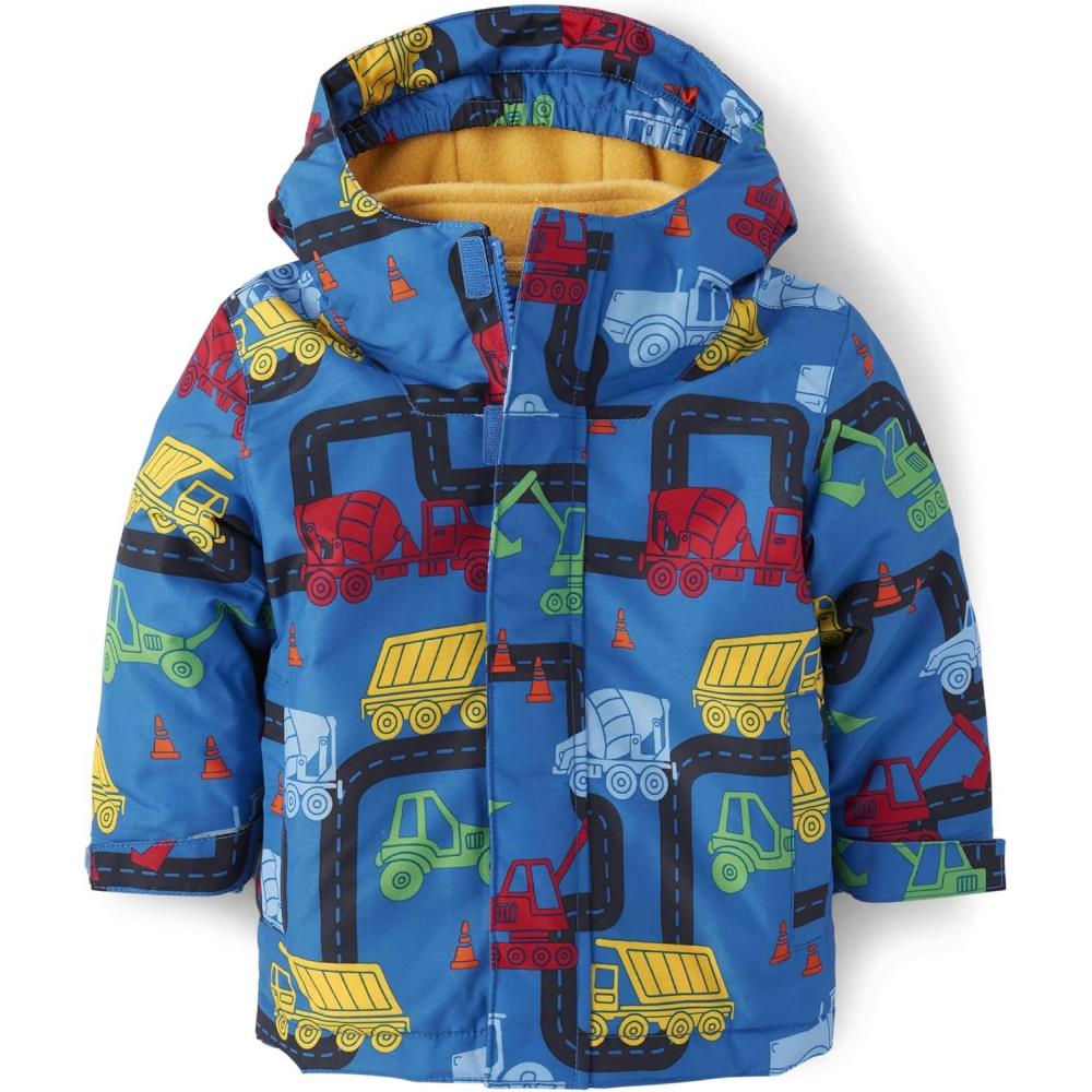 imageThe Childrens Place Baby Boys and Toddler Heavy 3 in 1 Winter Jacket Wind WaterResistant Shell Fleece InnerBlue Construction Trucks