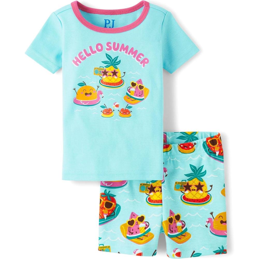 imageThe Childrens Place Baby Girls And Newborn 100 Cotton Short Sleeve Top and Shorts 2 Piece Pajama SetFruits
