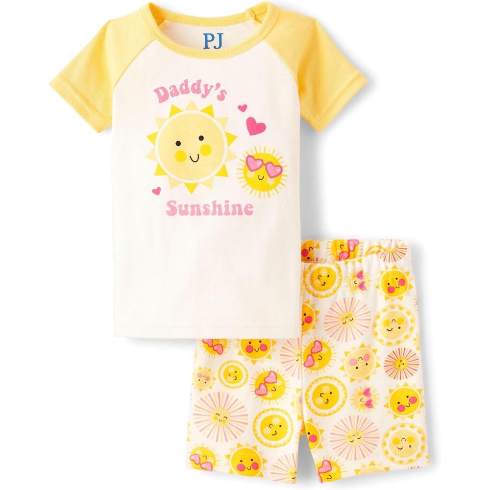imageThe Childrens Place Baby Girls And Newborn 100 Cotton Short Sleeve Top and Shorts 2 Piece Pajama SetSunshine