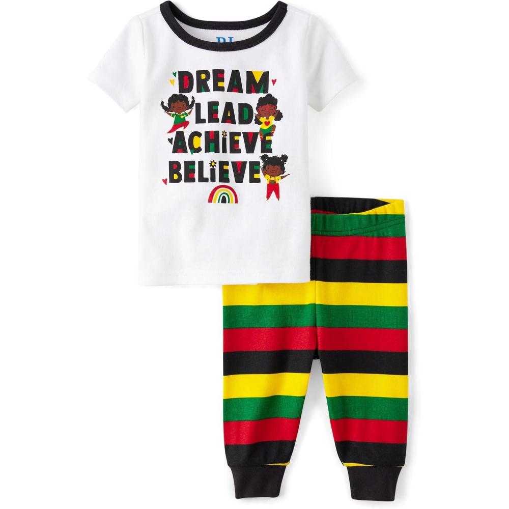 imageThe Childrens Place Baby Girls And Toddler Short Sleeve Top and Pants Snug Fit 100 Cotton 2 Piece Pajama SetBlack History