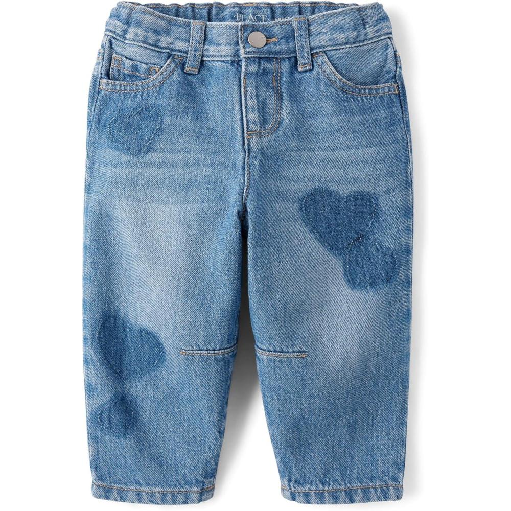 imageThe Childrens Place Baby Girls and Toddler Barrel Leg JeansPeak Wash Hearts