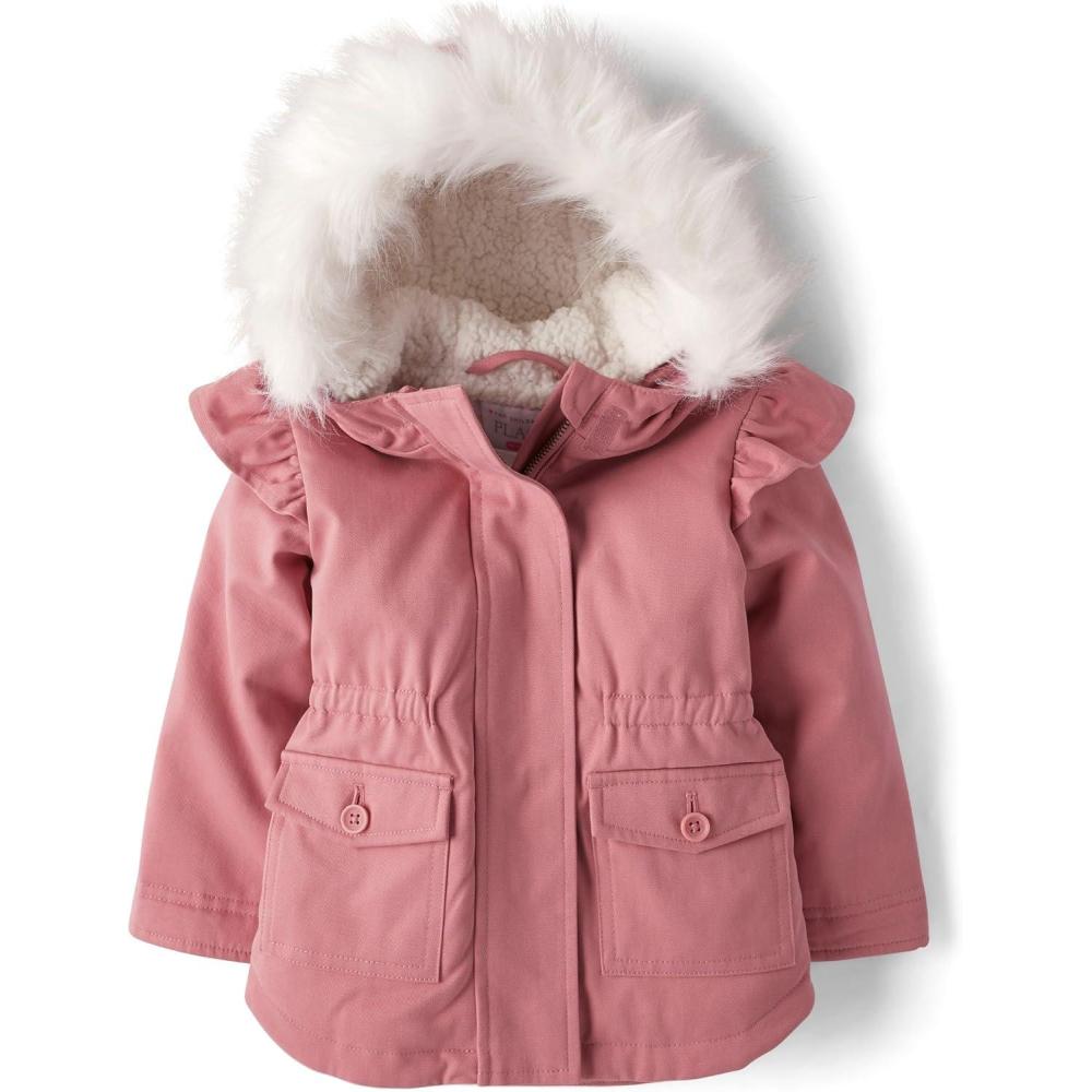 imageThe Childrens Place Baby Girls and Toddler HeavyWeight Winter Parka Jacket Waterresitant Sherpa Lined Faux Fur HoodFlora
