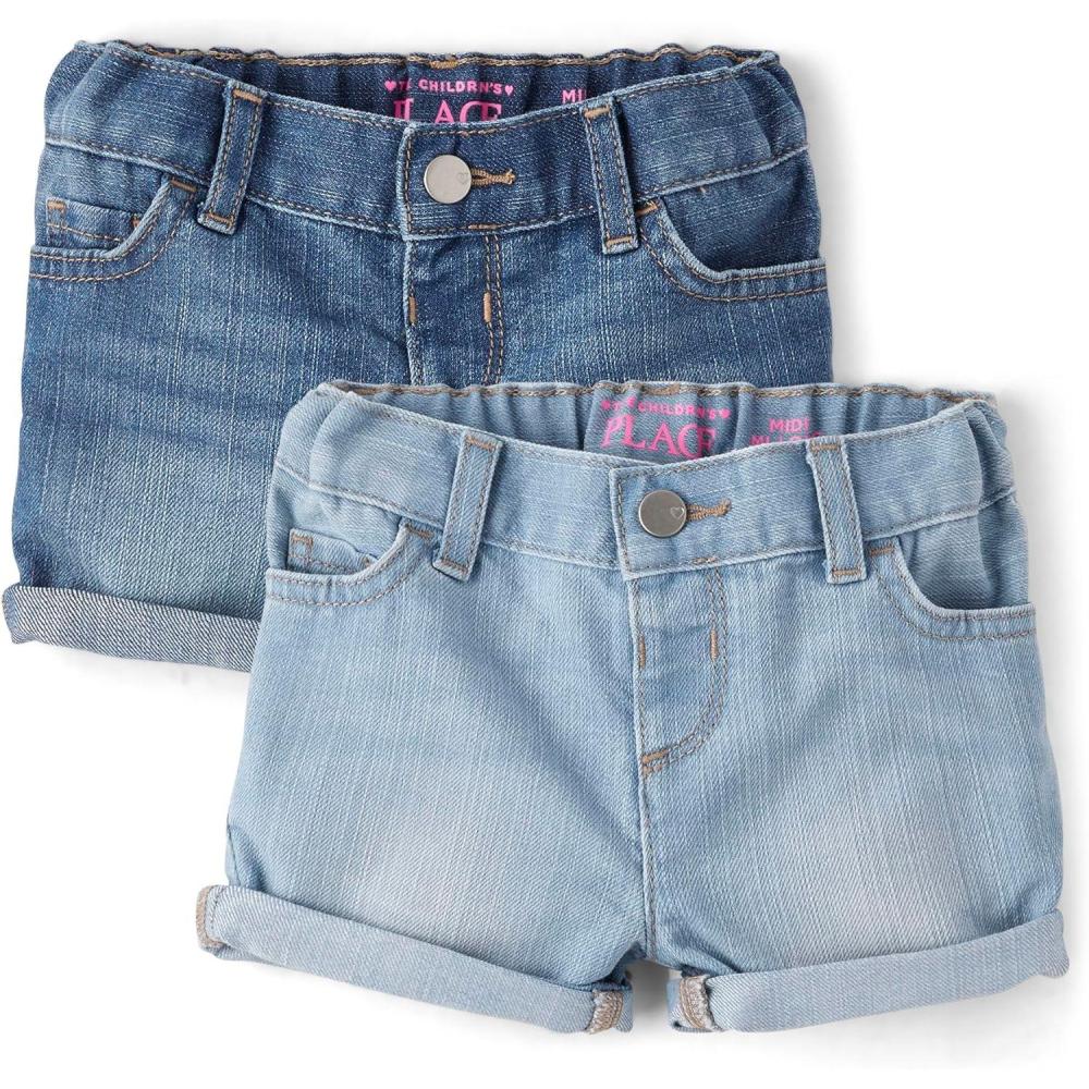 imageThe Childrens Place Baby Girls and Toddler Jean Midi Shorts Lily WashLily Wash 2pack