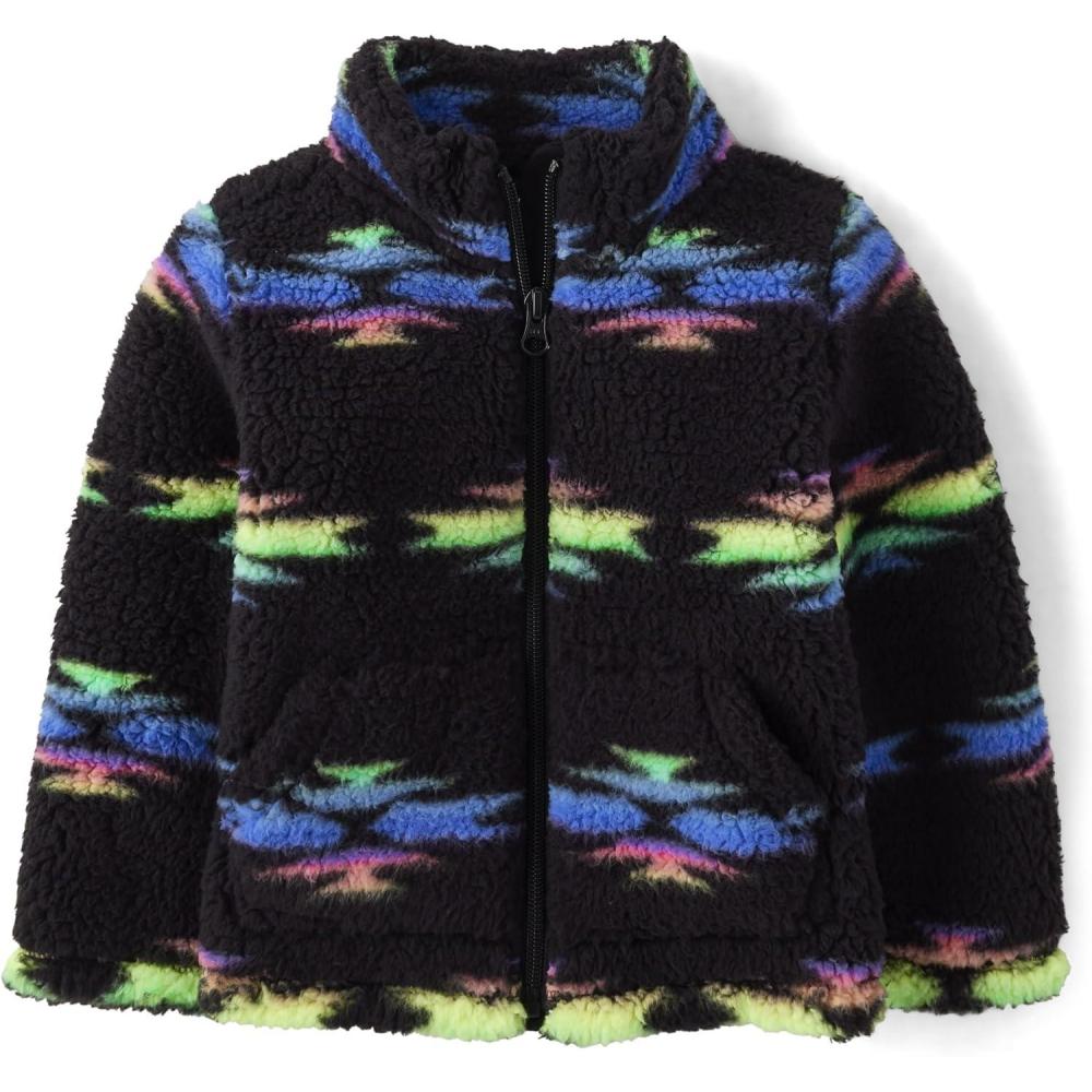 imageThe Childrens Place Baby Girls and Toddler Sherpa JacketNeon Black