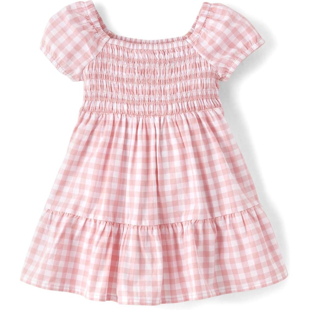 imageThe Childrens Place Baby Girls and Toddler Short Sleeve Casual DressesPink Gingham Puff Sleeve