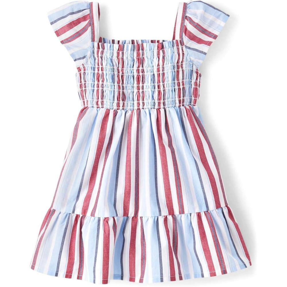 imageThe Childrens Place Baby Girls and Toddler Short Sleeve Casual DressesRed White and Blue Stripe