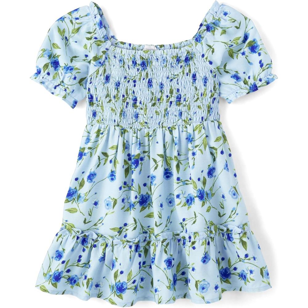 imageThe Childrens Place Baby Girls and Toddler Short Sleeve Casual DressesWhirlwind Blue Floral
