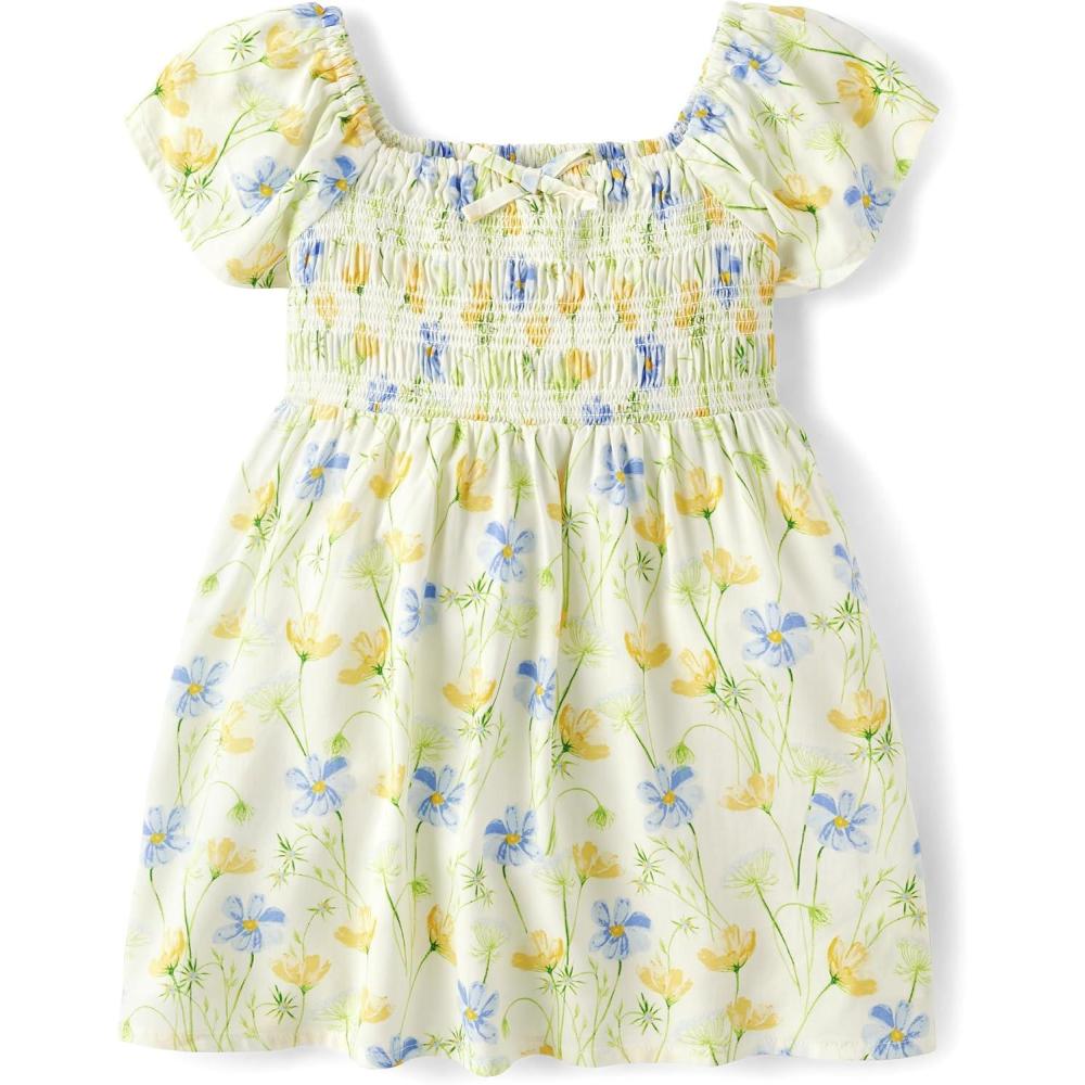 imageThe Childrens Place Baby Girls and Toddler Short Sleeve Casual DressesWildflower White Flutter Sleeve