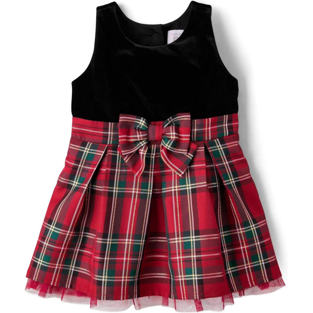 imageThe Childrens Place Baby Girls and Toddler Sleeveless Holiday Dressy DressesClassic Red Plaid Velour