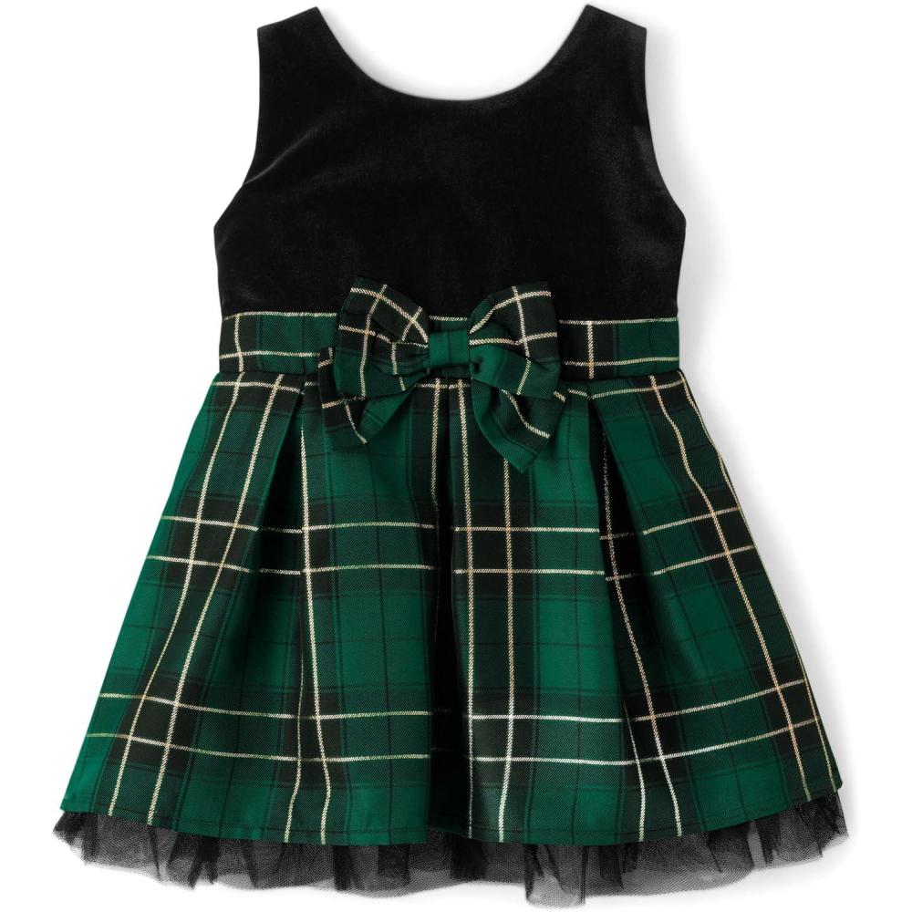 imageThe Childrens Place Baby Girls and Toddler Sleeveless Holiday Dressy DressesSpruceshad Plaid Velour