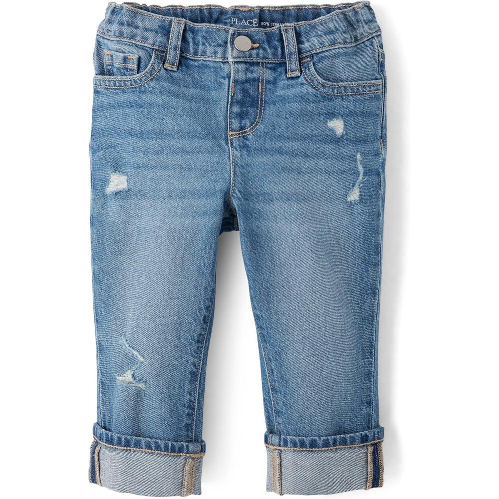 imageThe Childrens Place Baby Girls and Toddler Straight Leg Fashion Denim90s Valley Wash Ankle Cuff
