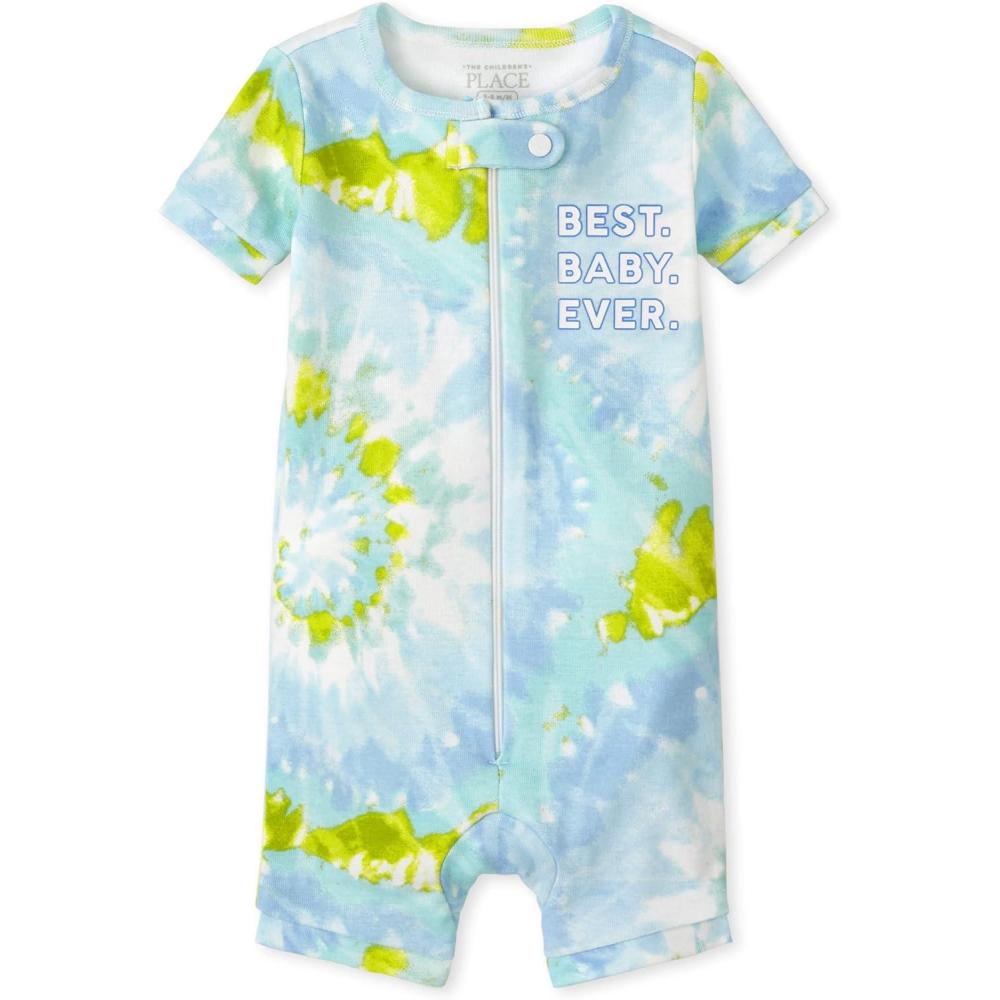 imageThe Childrens Place Baby Short Sleeve Zip front One Piece Footless PajamaBest Kid Tie Dye