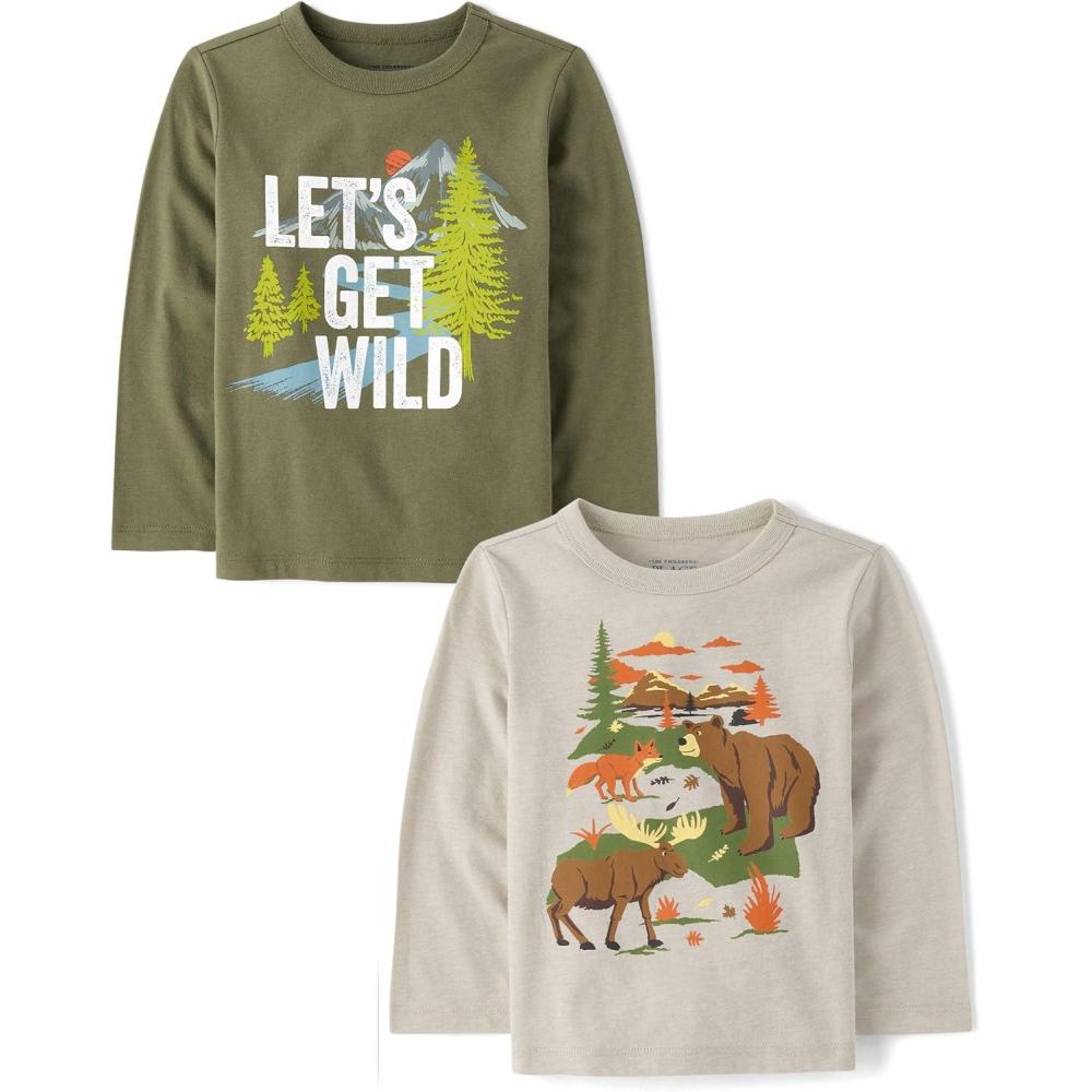 imageThe Childrens Place Baby and Toddler All HolidaysBirthdays Long Sleeve Graphic TShirts2 PackFall ForestWild Calling