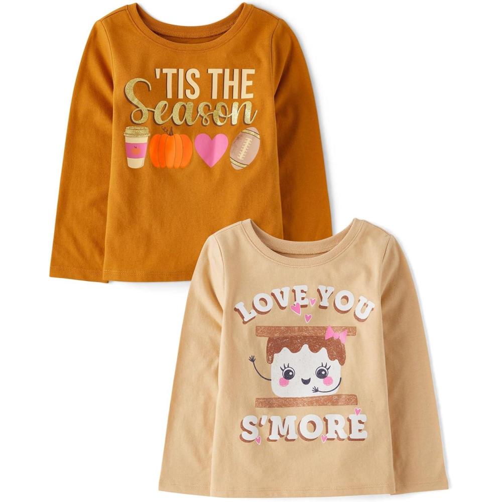 imageThe Childrens Place Baby and Toddler All HolidaysBirthdays Long Sleeve Graphic TShirts2 PackTis the SeasonLove You Smore