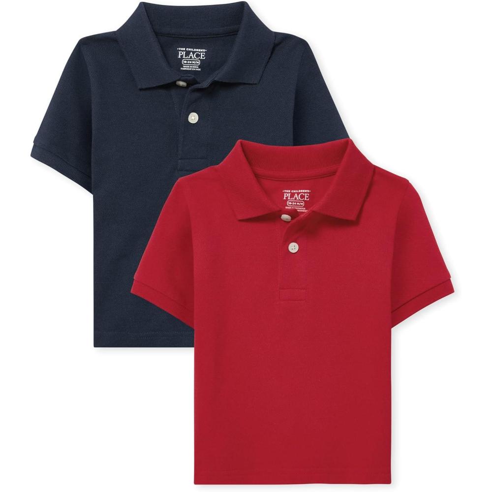 imageThe Childrens Place Baby and Toddler Boys Short Sleeve Polo ShirtNauticoClassic Red 2pack