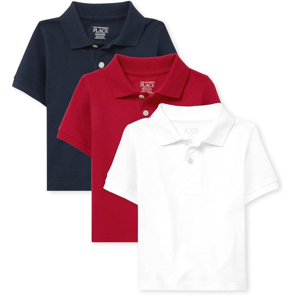 imageThe Childrens Place Baby and Toddler Boys Short Sleeve Polo ShirtNauticoClassic RedWhite 3pack