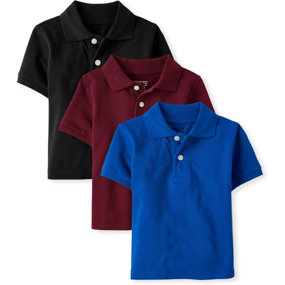 imageThe Childrens Place Baby and Toddler Boys Short Sleeve Polo ShirtRedwoodRenew BlueBlack 3pack