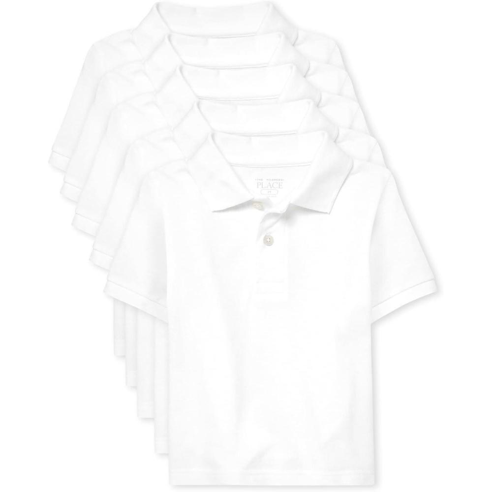 imageThe Childrens Place Baby and Toddler Boys Short Sleeve Polo ShirtWhite 5pack