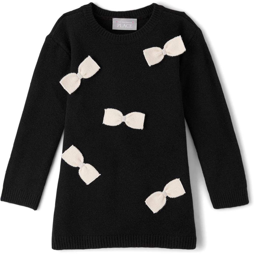 imageThe Childrens Place Baby and Toddler Girls Long Sleeve Sweater DressBlack Bows