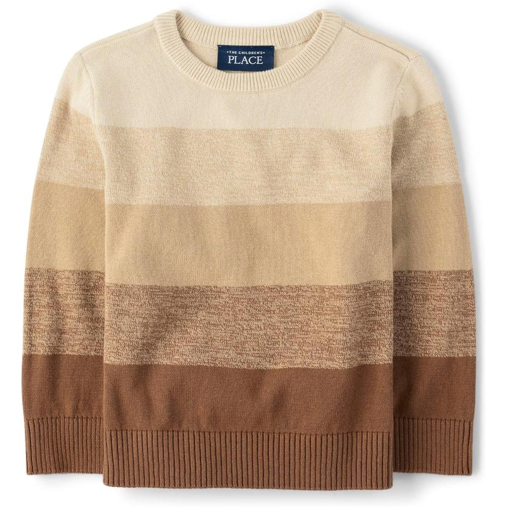imageThe Childrens Place BabyBoys and Toddler Long Sleeve Crew Neck Pullover SweaterCinamon Stripe