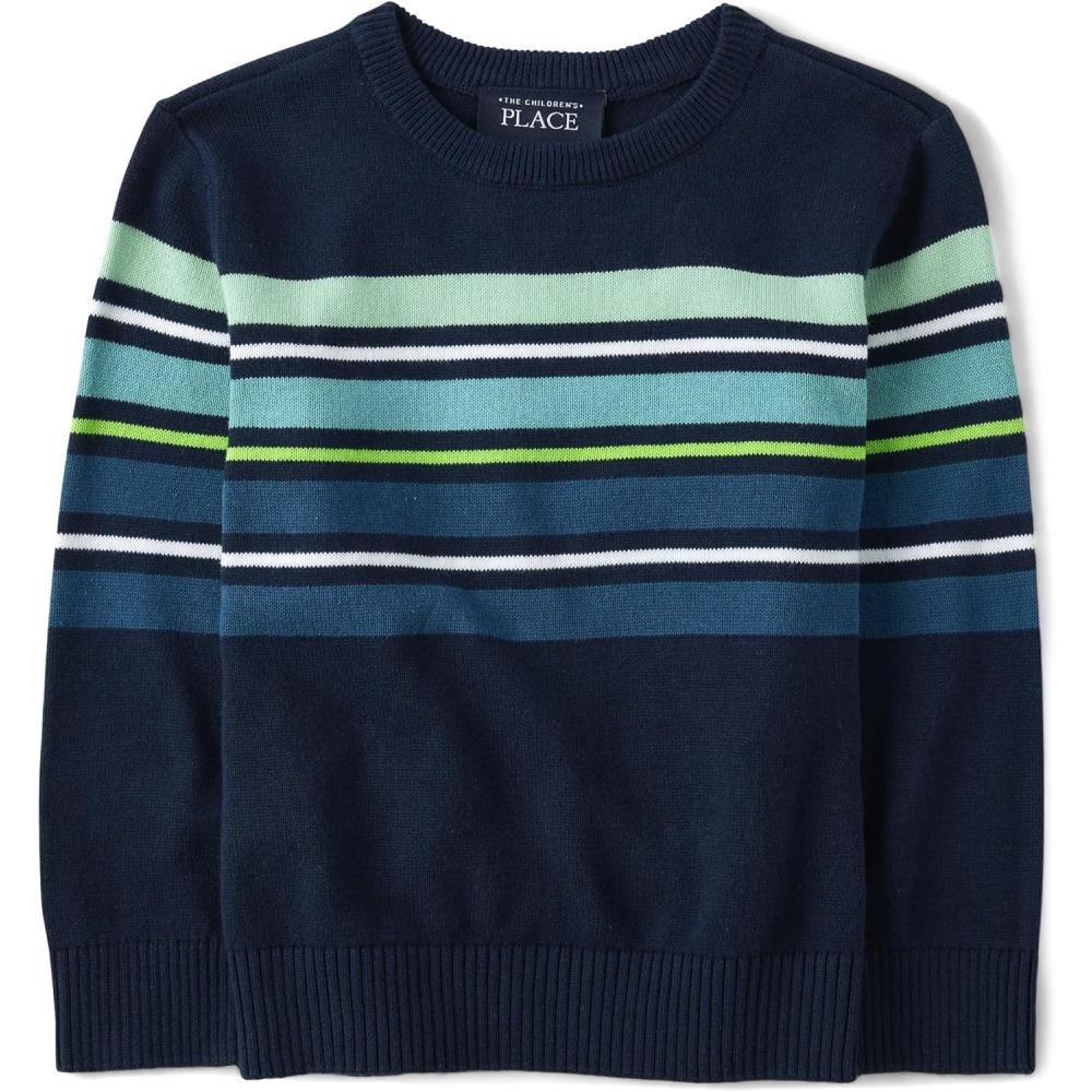 imageThe Childrens Place BabyBoys and Toddler Long Sleeve Crew Neck Pullover SweaterNavy Green Stripe