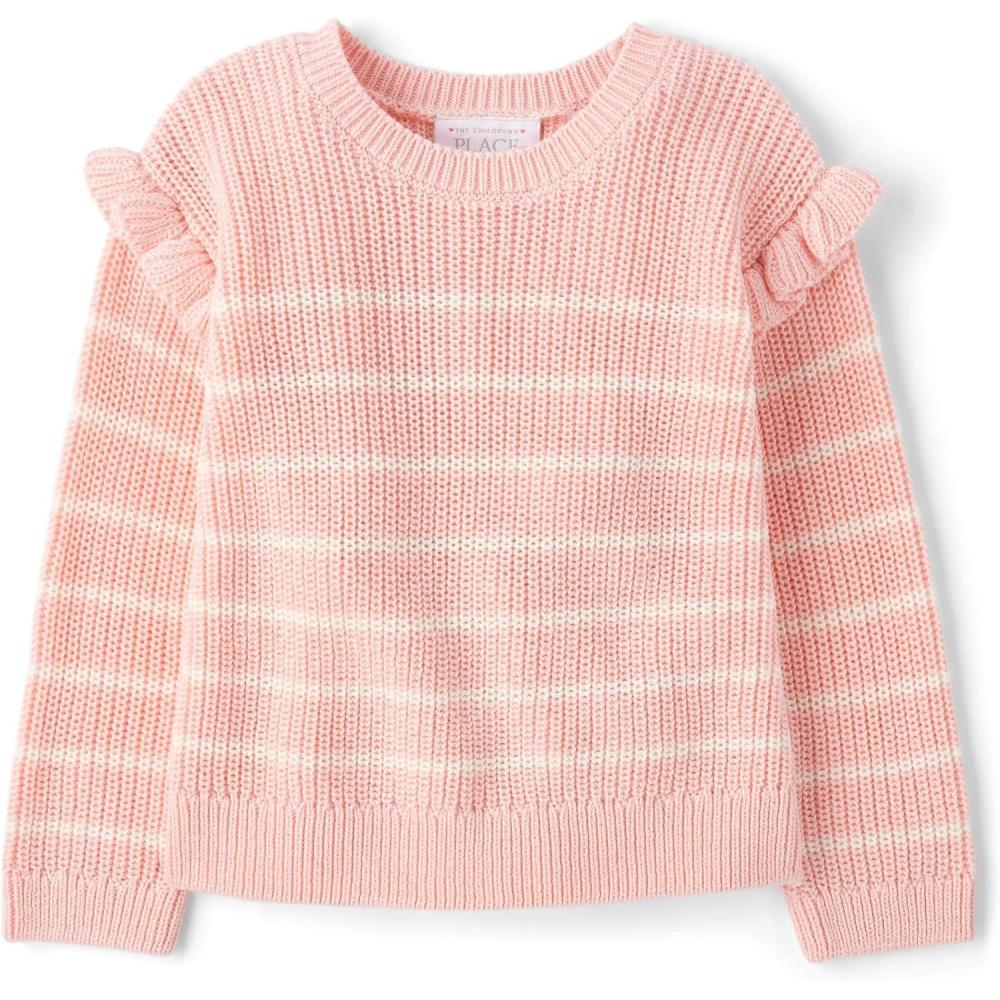 imageThe Childrens Place BabyGirls and Toddler Long Sleeve Crew Neck Pullover SweaterFuzzy Pink Ruffle