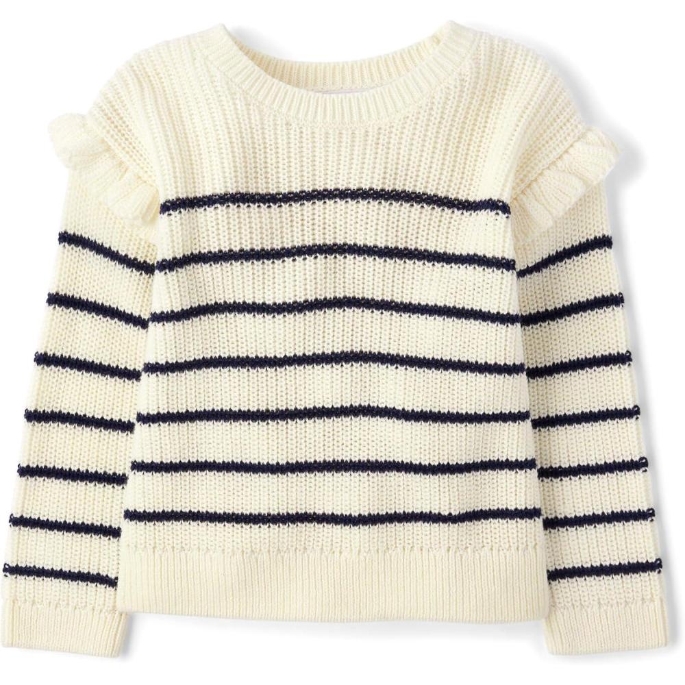 imageThe Childrens Place BabyGirls and Toddler Long Sleeve Crew Neck Pullover SweaterWhite Daisy Ruffle