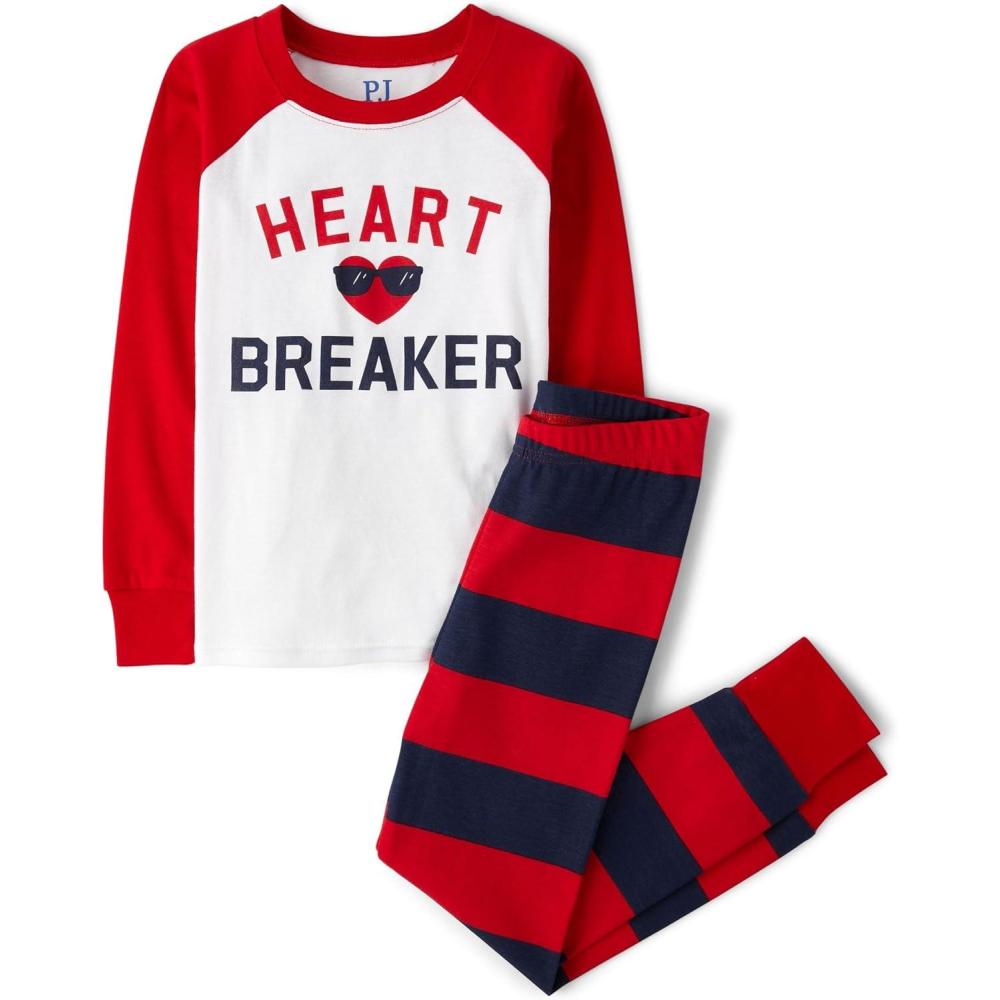 imageThe Childrens Place Boys 100 Cotton Long Sleeve Top and Pants2 Piece Pajama SetHeartbreaker