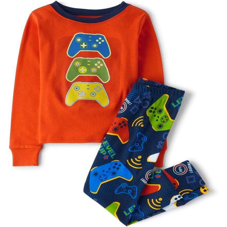 imageThe Childrens Place Boys 100 Cotton Long Sleeve Top and Pants2 Piece Pajama SetLevel Up Gamer