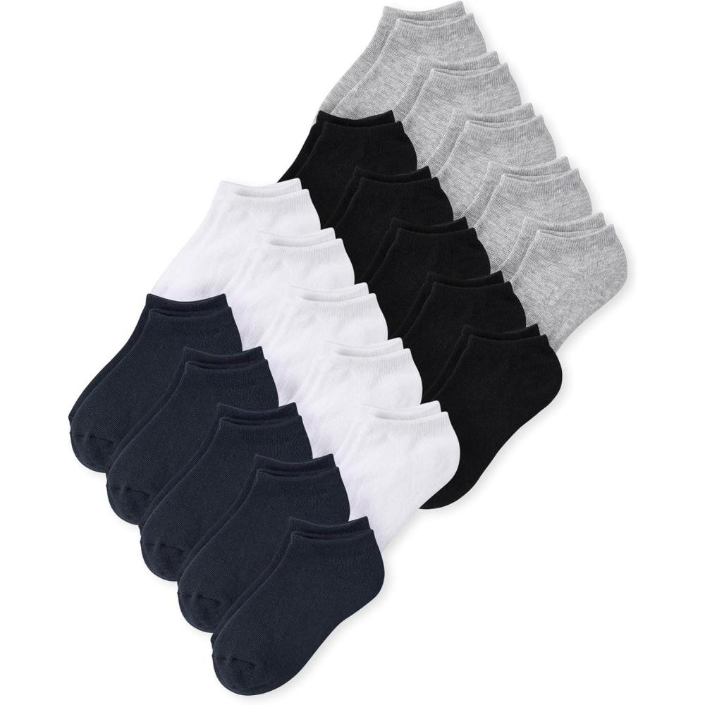 imageThe Childrens Place Boys Ankle Socks Variety PackBlackWhiteGreyNavy 20pack
