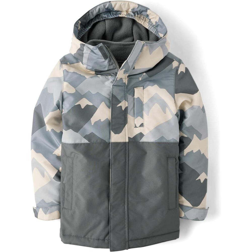 imageThe Childrens Place Boys Heavy 3 in 1 Winter Jacket Windresistant Waterresistant Shell Fleece InnerGray Camo