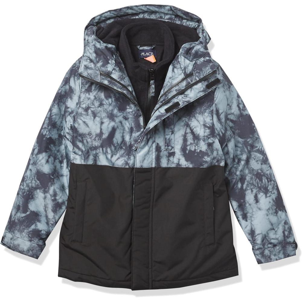 imageThe Childrens Place Boys Heavy 3 in 1 Winter Jacket Windresistant Waterresistant Shell Fleece InnerObsidian