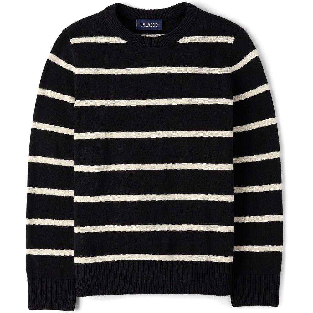 imageThe Childrens Place Boys Long Sleeve Crew Neck Pullover SweaterBlack Gauge Stripe