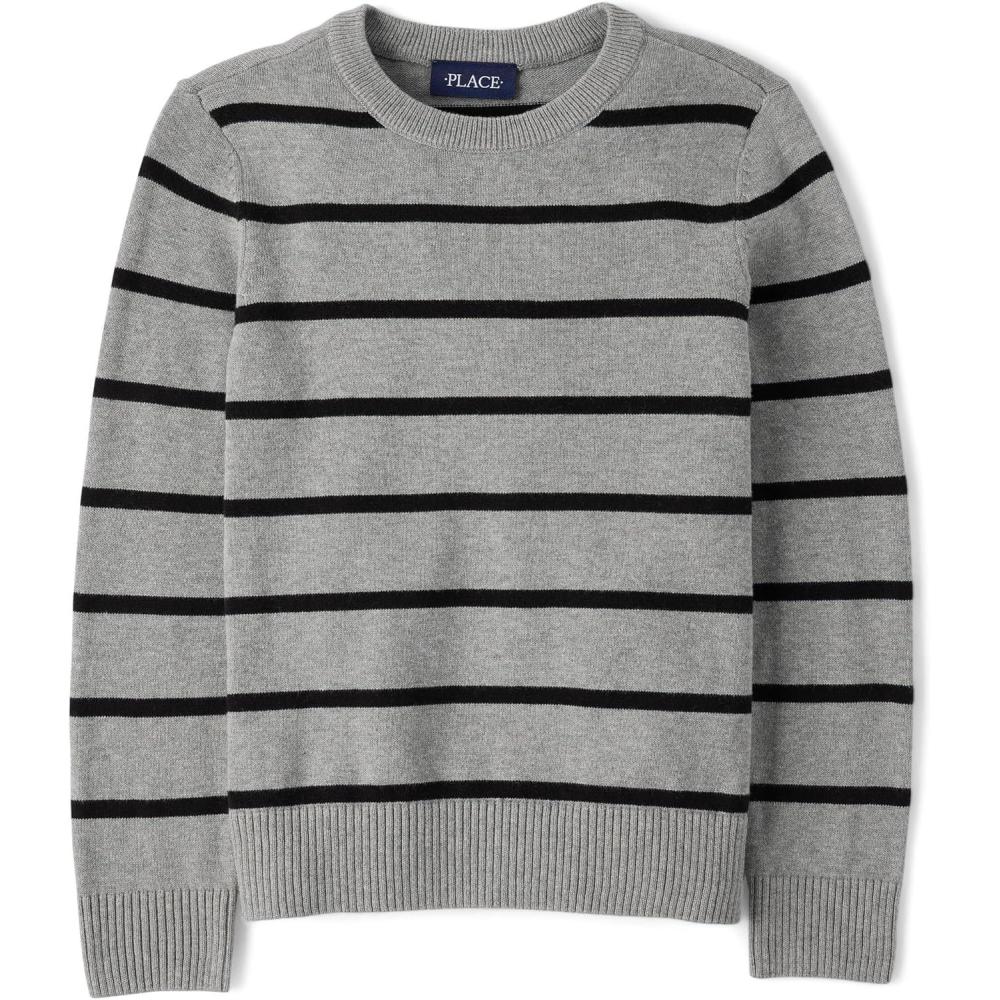imageThe Childrens Place Boys Long Sleeve Crew Neck Pullover SweaterSmoke Gauge Stripe