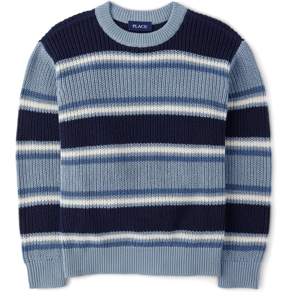 imageThe Childrens Place Boys Long Sleeve Crew Neck Pullover SweaterStoneybrook Stripe
