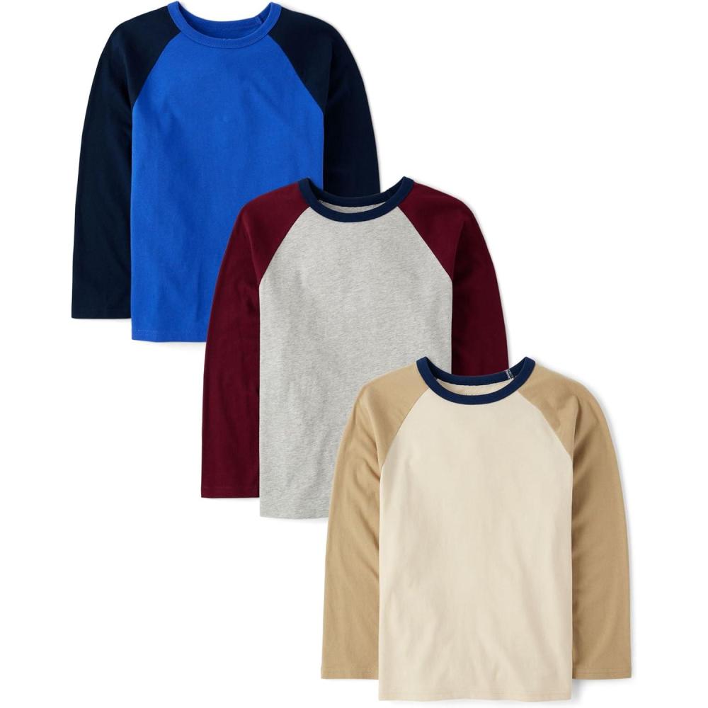 imageThe Childrens Place Boys Long Sleeve Everyday Casual Knit ShirtSolid Raglan 3pack
