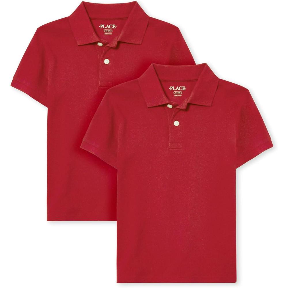imageThe Childrens Place Boys Multipack Short Sleeve Pique PoloClassic Red 2pack