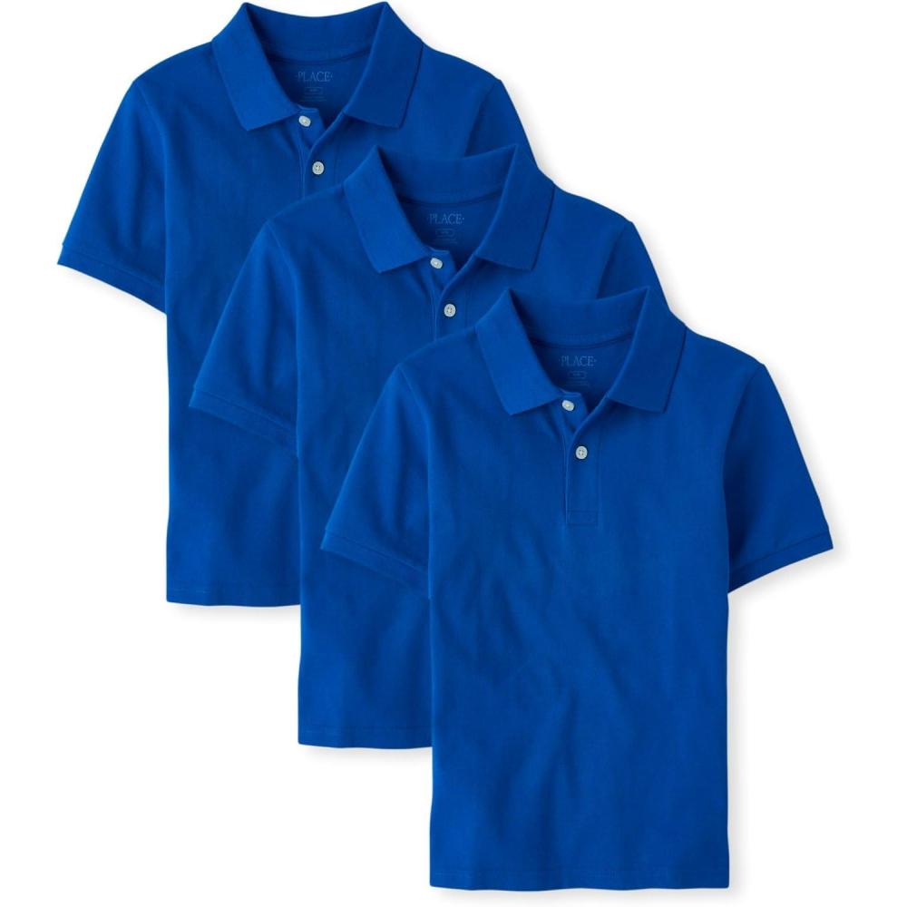 imageThe Childrens Place Boys Multipack Short Sleeve Pique PoloRenew Blue