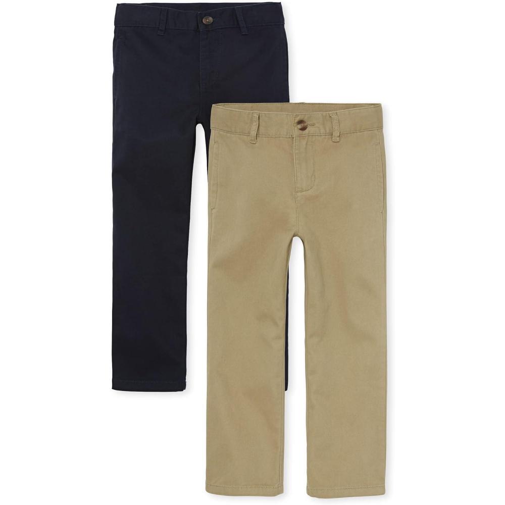 imageThe Childrens Place Boys Relaxed Straight Chino PantsmultipacksNew NavyFlax 2pack