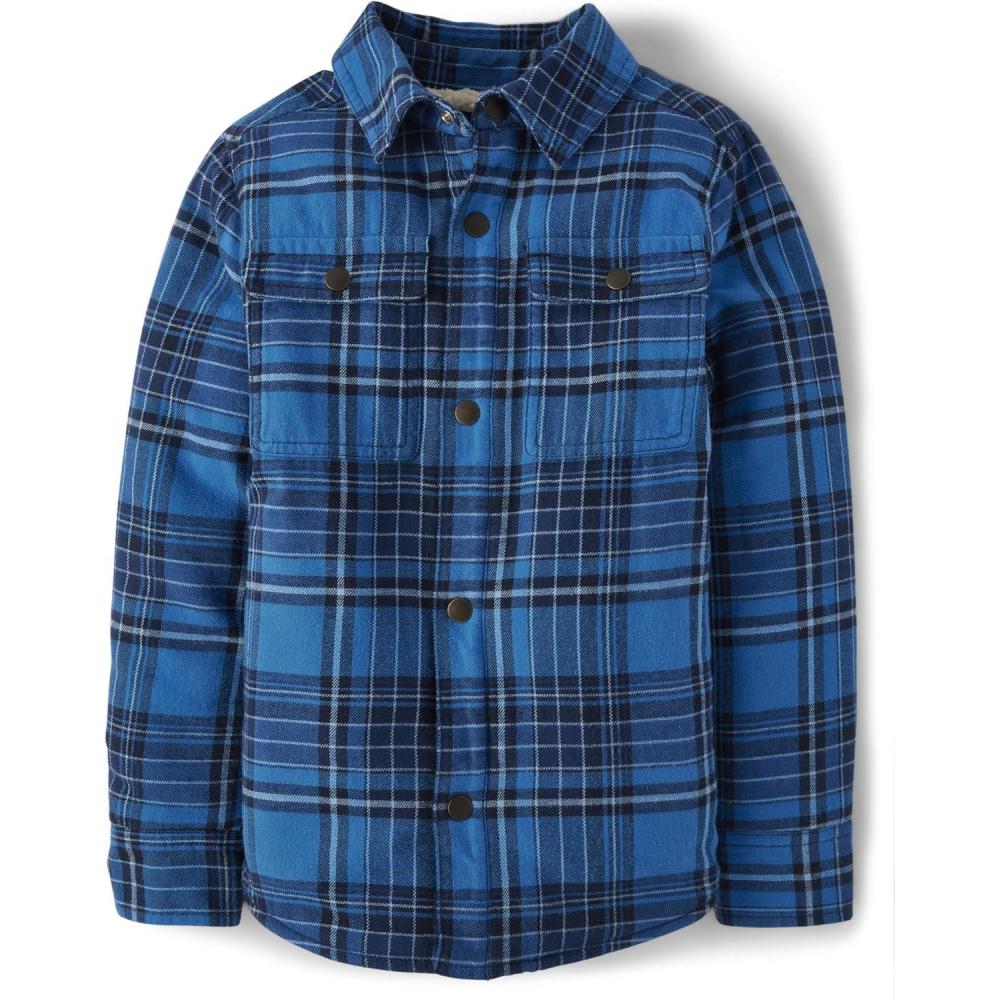 imageThe Childrens Place Boys Sherpa Lined Shirt JacketBlue Plaid