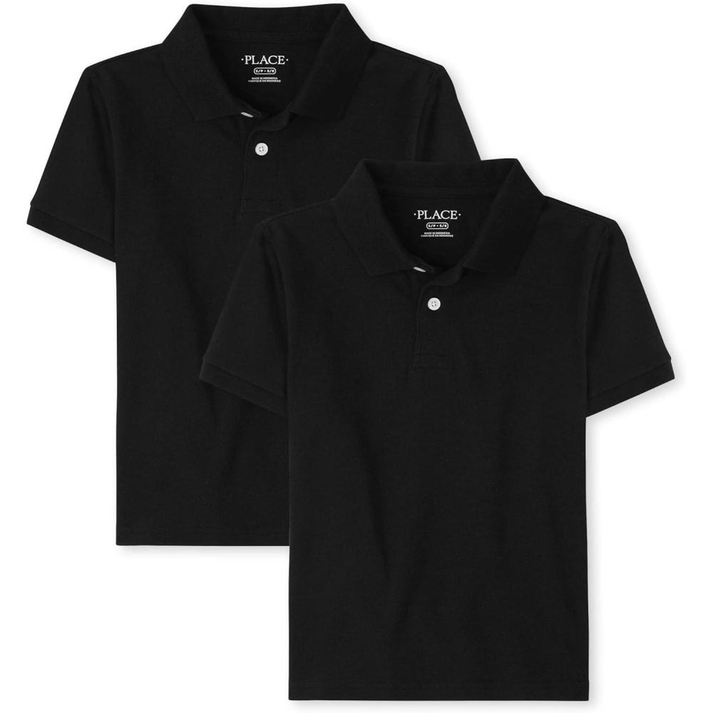 imageThe Childrens Place Boys Short Sleeve Pique Polo 2 PackBlack