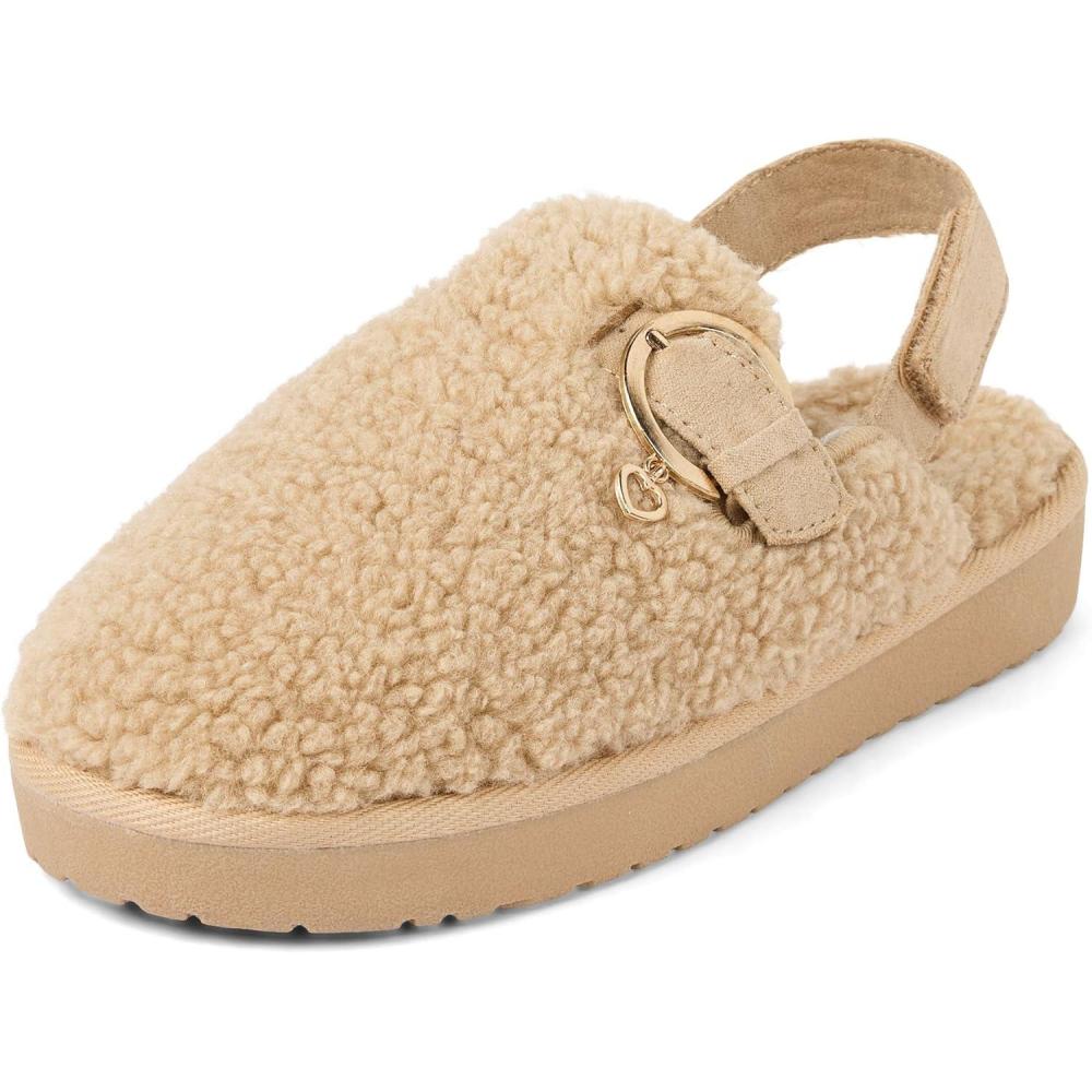 imageThe Childrens Place Girls Comfy Slip on Clog with Backstrap Faux Fur LinedBrown