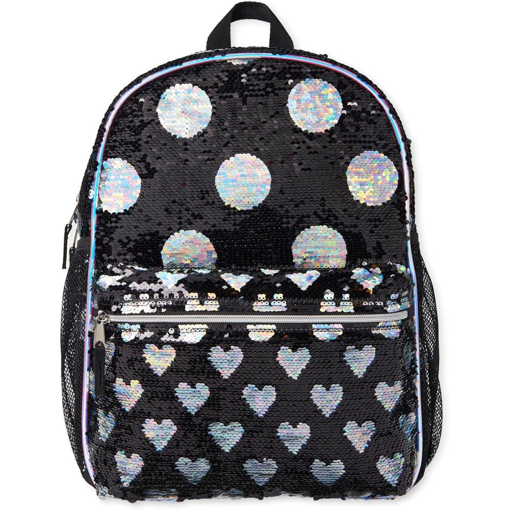 imageThe Childrens Place Kids Preschool Elementary Backpack for Boys and GirlsMetallic Black Sequin Dot