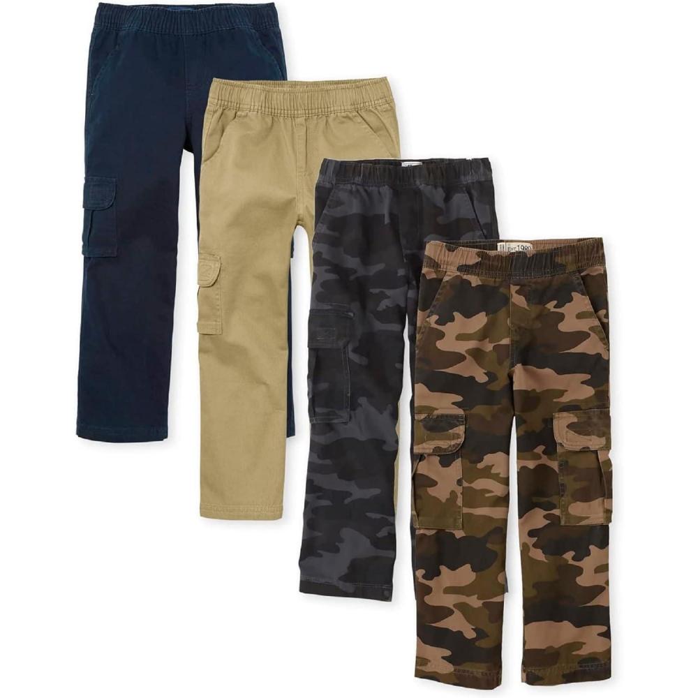 imageThe Childrens Place Pull on Cargo PantsmultipacksFlaxNew NavyNight CamoOlive Camo 4 Pack