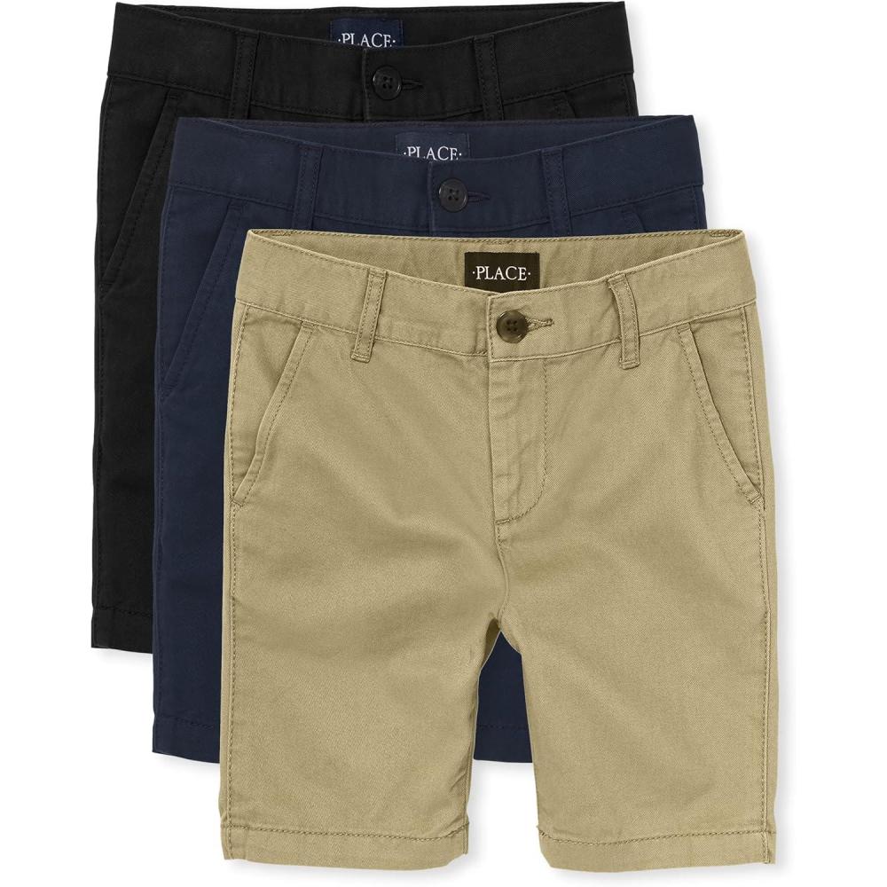 imageThe Childrens Place Stretch Chino ShortsFlaxNew NavyBlack 3pack