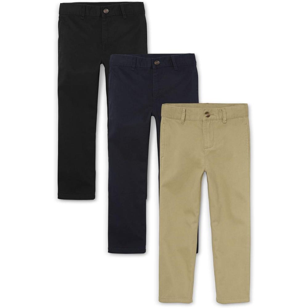 imageThe Childrens Place Stretch Relaxed Straight Chino PantsmultipacksFlaxNew NavyBlack 3pack